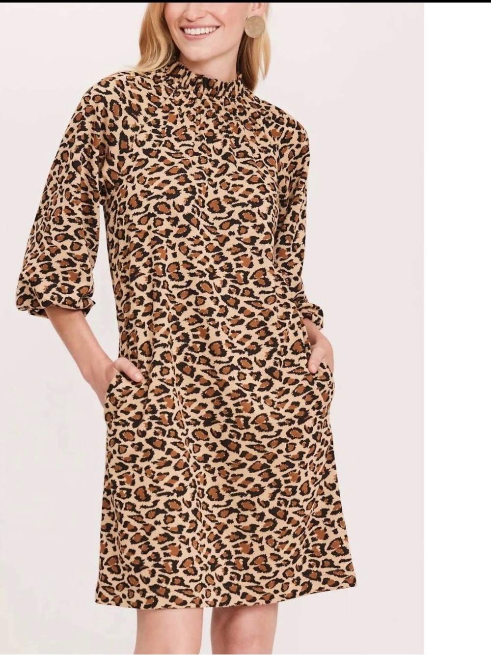 Tyler Boe NWT Smocked Neck Leopard Midi Dress in Tan